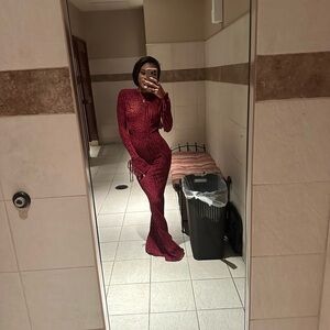 Miss Circle Chic Red Animal Print Long Sleeve Dress